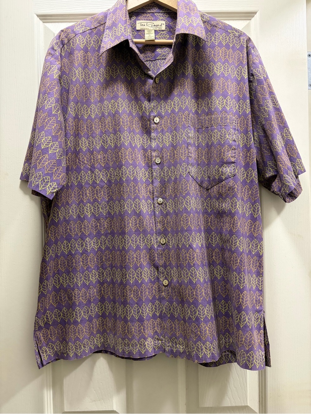 Tori Richard Honolulu Purple Leaf Print Cotton Lawn Shirt Men’s L - Picture 3 of 12